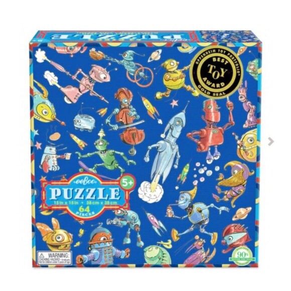 eeBoo Kids Robot Space Jigsaw 64 Piece Puzzle Ages 5+ Best Toy Award 15" x 15" - Picture 1 of 11